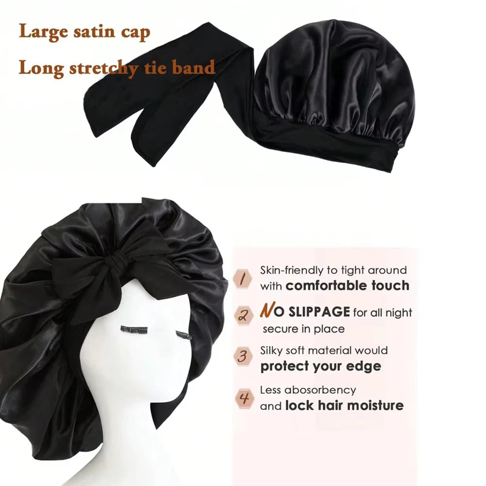 Silque Luna Silk Bonnet Sleeping Womens Satin Bonnet Hair Night Sleep Cap Tie Band CurlyHat Scarf Wrap Curly Hair Bonnets Beauty