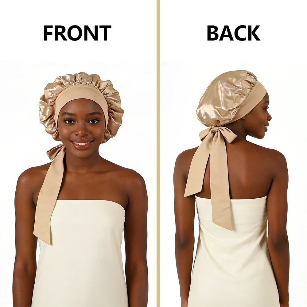 Silque Luna Silk Bonnet Sleeping Womens Satin Bonnet Hair Night Sleep Cap Tie Band CurlyHat Scarf Wrap Curly Hair Bonnets Beauty