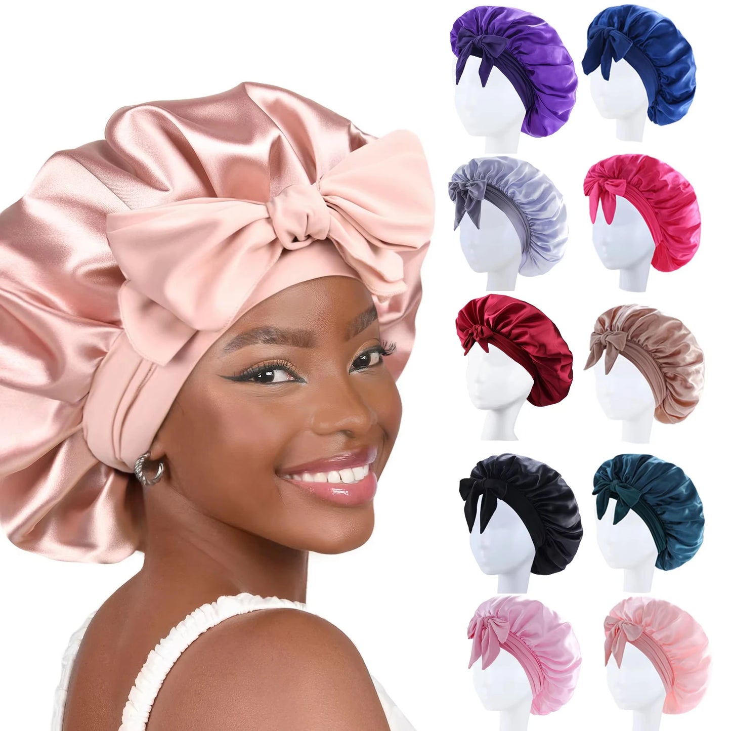 Silque Luna Silk Bonnet Sleeping Womens Satin Bonnet Hair Night Sleep Cap Tie Band CurlyHat Scarf Wrap Curly Hair Bonnets Beauty